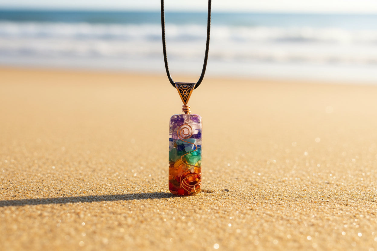 Chakren Anhänger (rechteckig) mit Band, Energiefluß