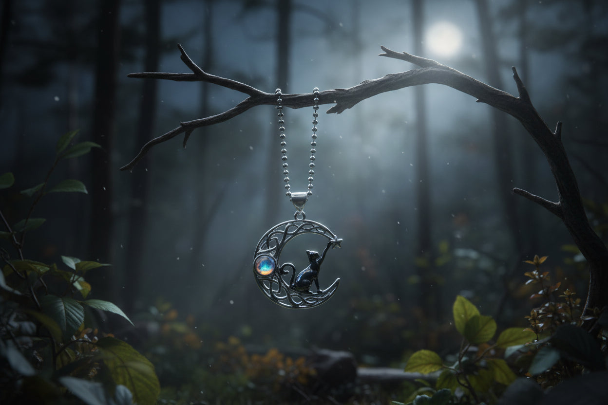 Schwarze Katze im Mond, Halskette