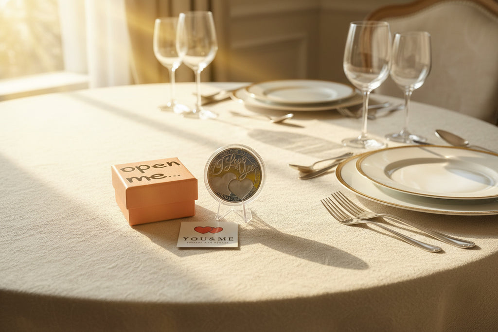 Liebesmünze mit Karte und Schmuckbox, Golden oder Silberfarben