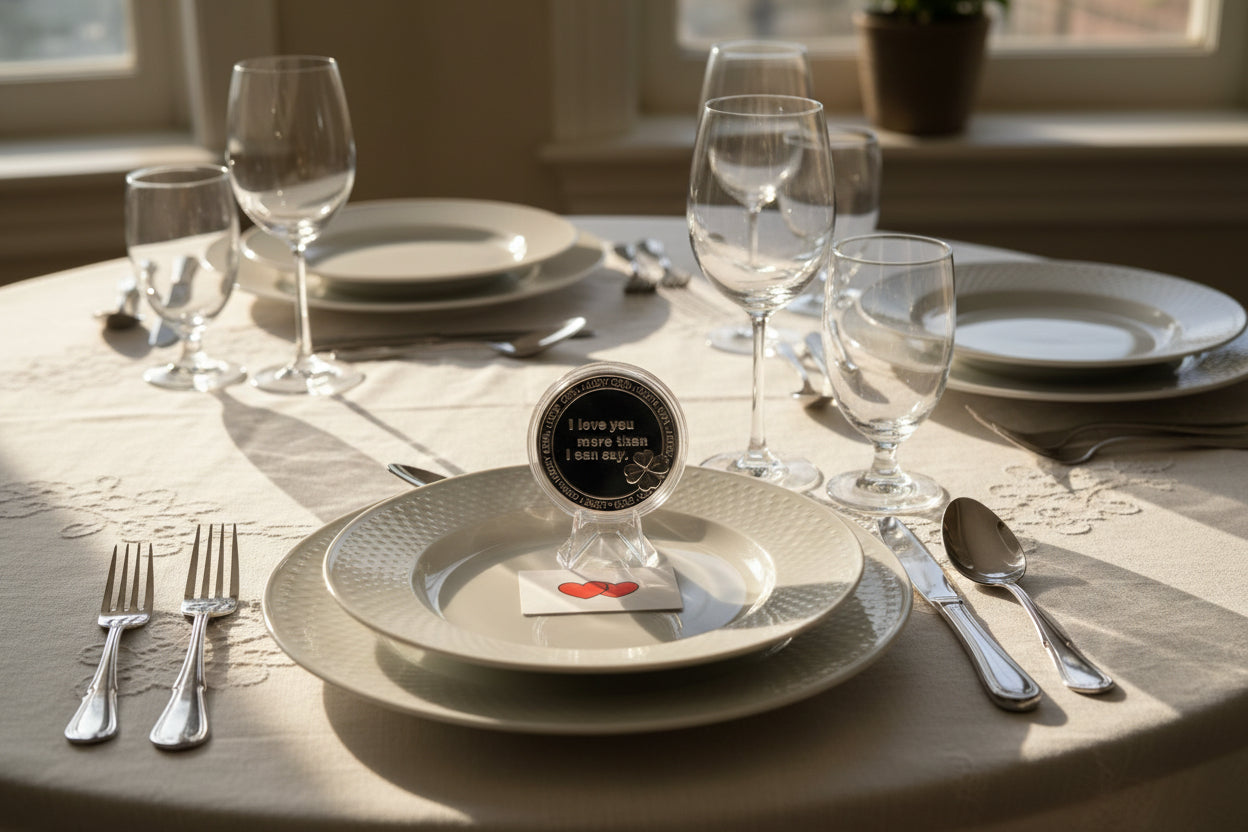 Liebesmünze mit Karte und Schmuckbox, Golden oder Silberfarben