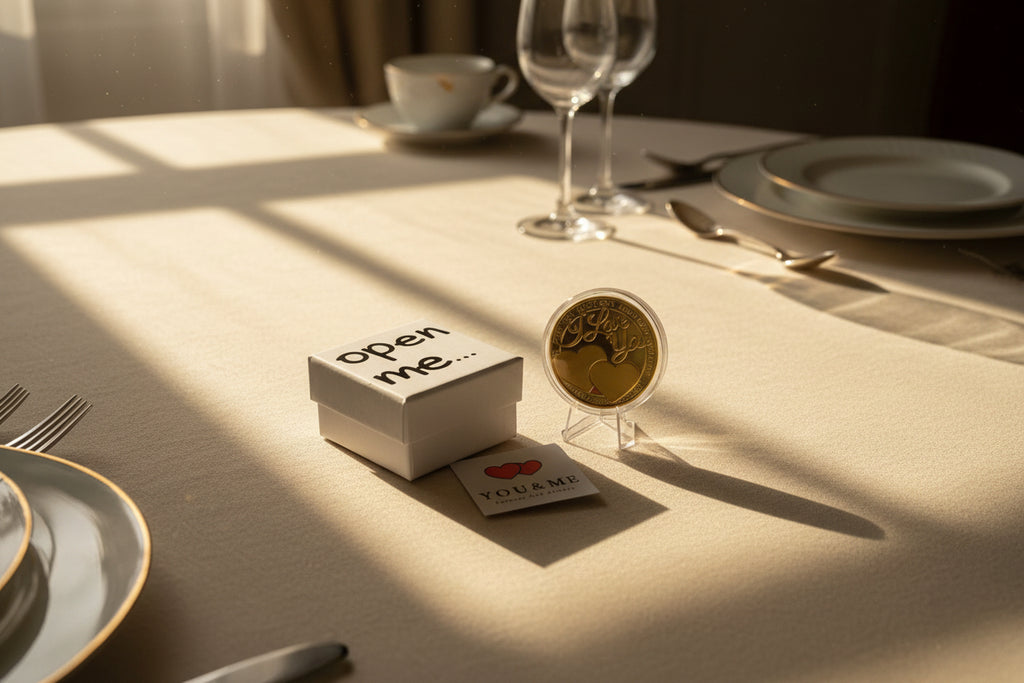 Liebesmünze mit Karte und Schmuckbox, Golden oder Silberfarben