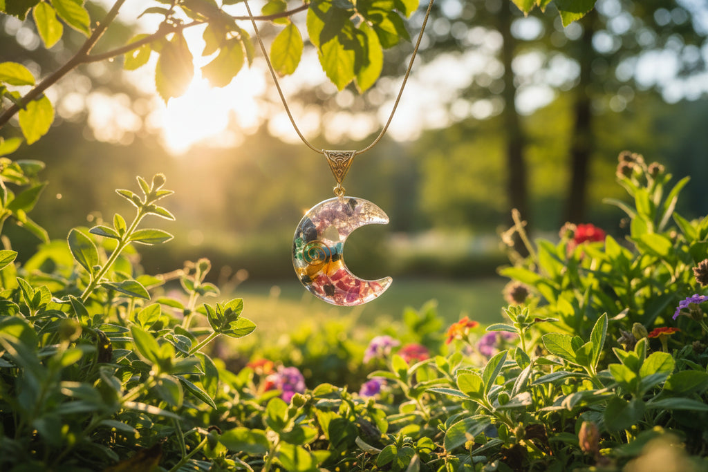 Chakren Anhänger (halbmond) mit Band, Energiefluß