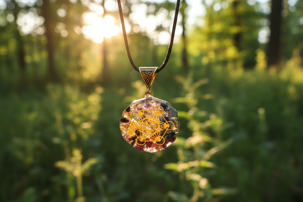 Chakren Anhänger (16eckig) mit Band, Energiefluß