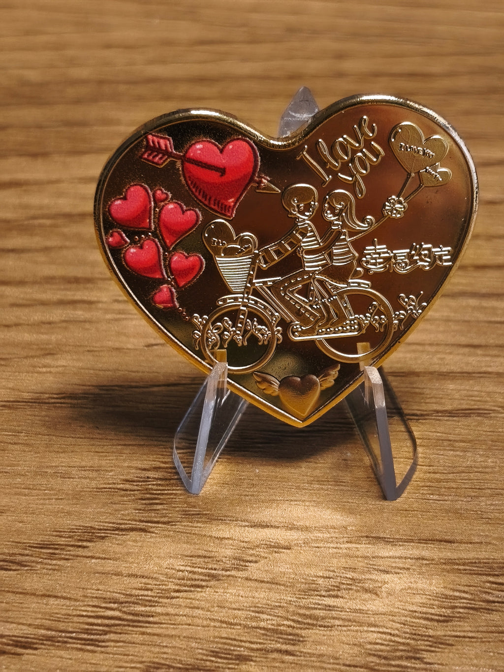 Herzmünze - Goldfarben mit Liebesmotiven