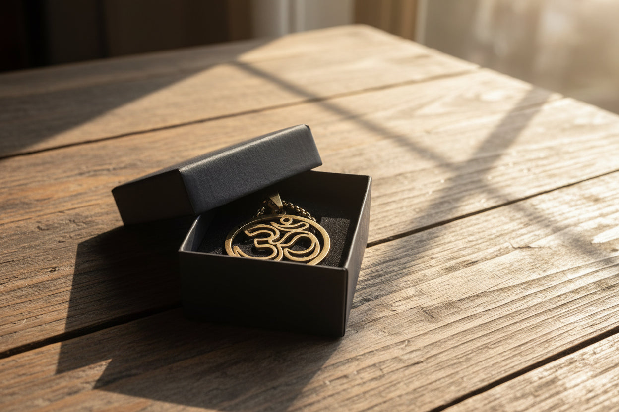 OM Kettenanhänger, Gold oder Silberfarben