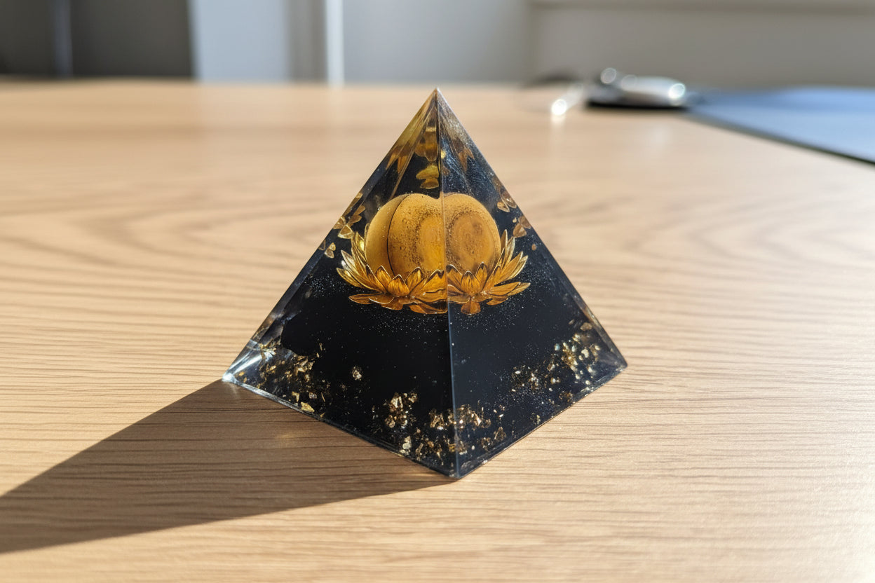 Orgonit Pyramide Tigerauge/Lotus - "Darkpower"