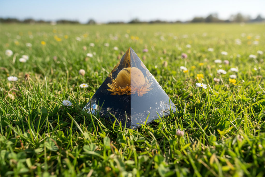 Orgonit Pyramide Tigerauge/Lotus - "Darkpower"