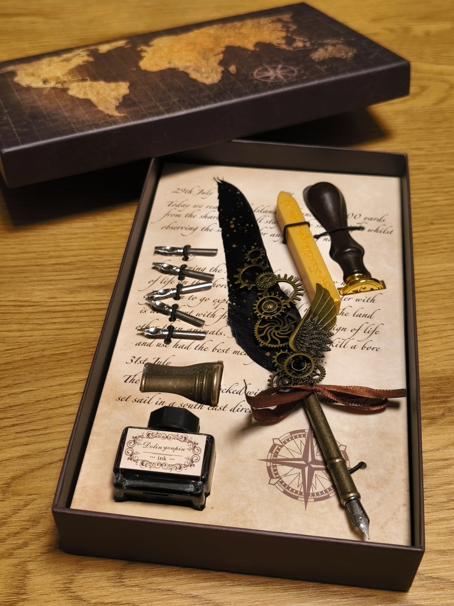 Schreibfeder & Wachssiegel - Geschenkset STEAMPUNK Style